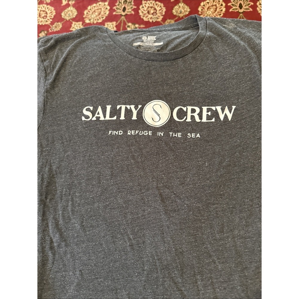 Men's Salty Crew Dark Grey T-Shirt with logo Size Medium (Drew)